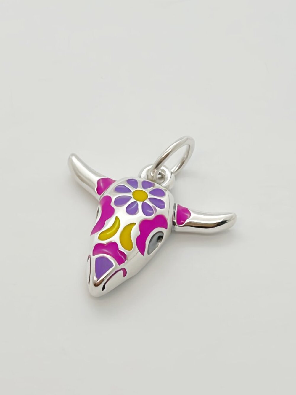 James Avery Enamel Desert Bloom Charm Sterling Silver Floral Cow Skull